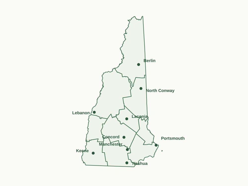 Map of New Hampshire State showing major cities